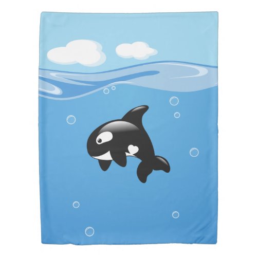 Cute Little Orca Whale in Ocean Duvet Cover