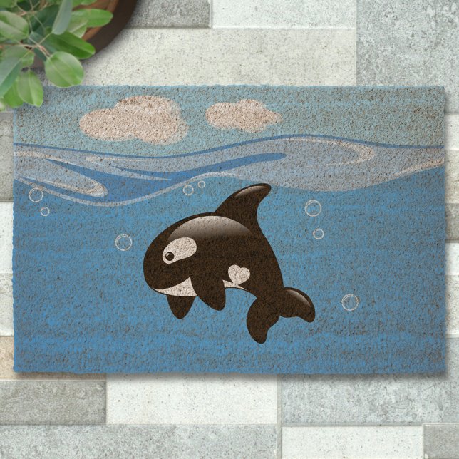 Cute Little Orca Whale in Ocean Fiber Doormat (Creator Uploaded)