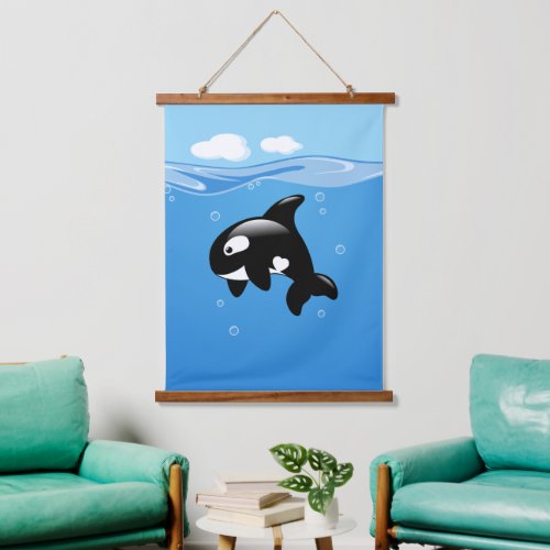 Cute Little Orca Whale in Ocean Hanging Tapestry