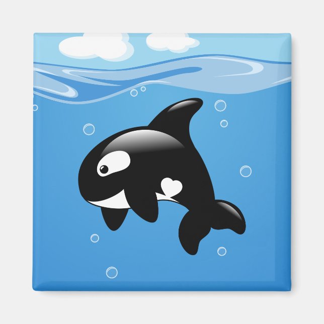 Cute Little Orca Whale in Ocean Magnet (Front)