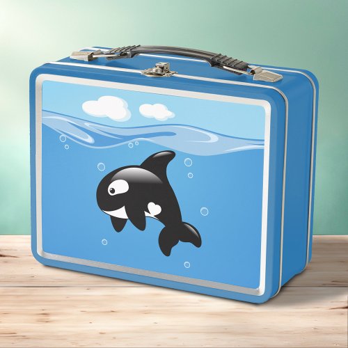 Cute Little Orca Whale in Ocean Metal Lunch Box