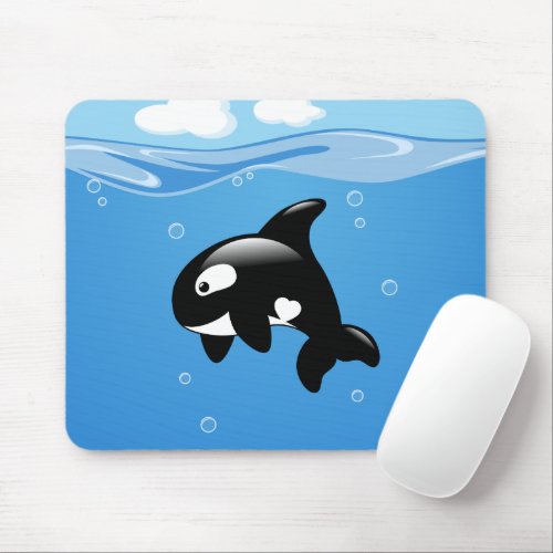 Cute Little Orca Whale in Ocean Mouse Pad