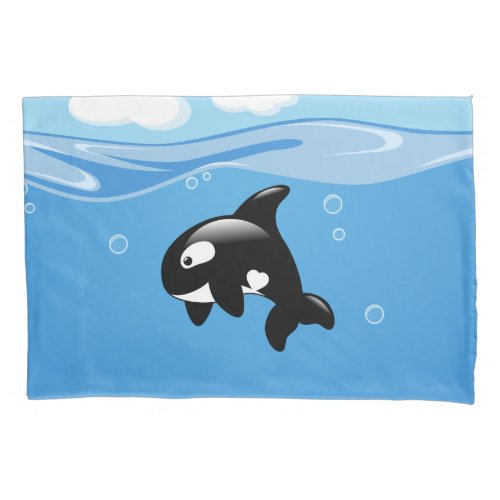 Cute Little Orca Whale in Ocean Pillow Case