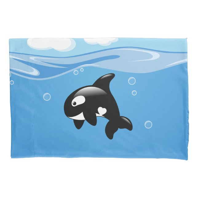 Cute Little Orca Whale in Ocean Pillow Case (Front)