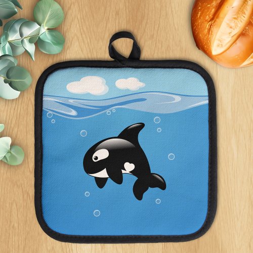 Cute Little Orca Whale in Ocean Pot Holder