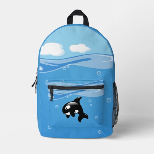 Cute Little Orca Whale in Ocean Printed Backpack