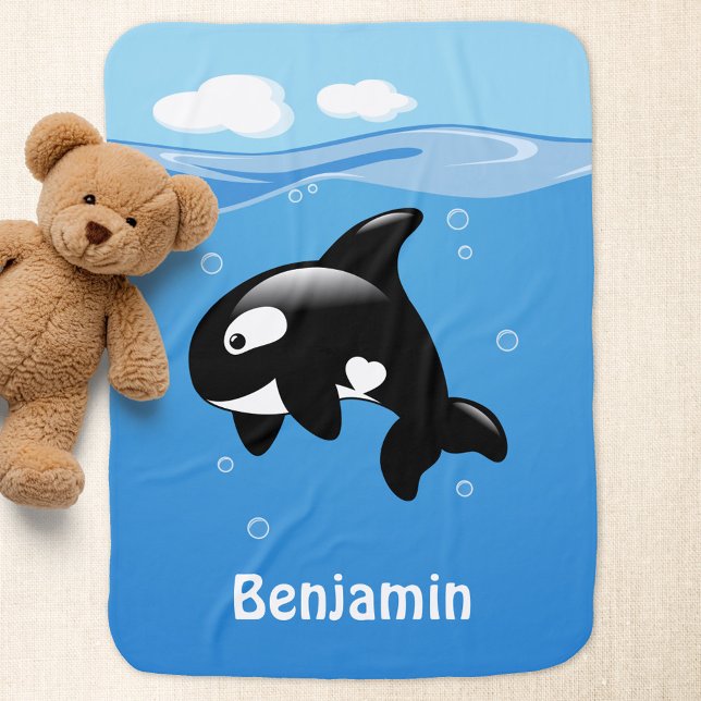 Cute Little Orca Whale in Ocean Receiving Blanket (Creator Uploaded)