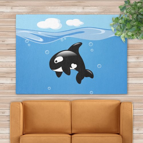 Cute Little Orca Whale in Ocean Rug