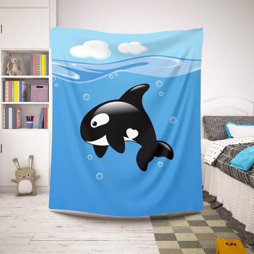 Cute Little Orca Whale in Ocean Sherpa Blanket