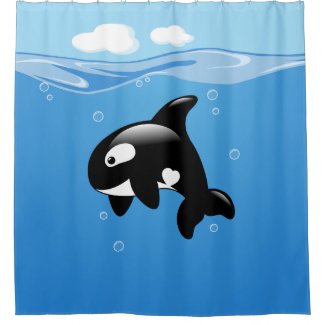 Cute Little Orca Whale in Ocean Shower Curtain