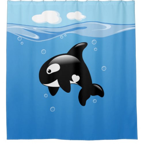 Cute Little Orca Whale in Ocean Shower Curtain