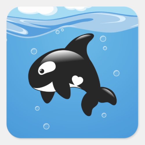 Cute Little Orca Whale in Ocean Square Sticker