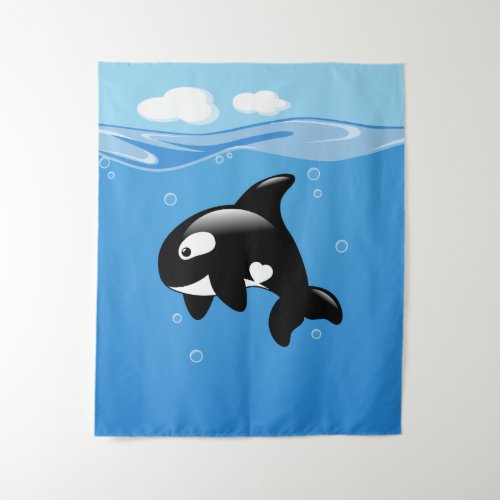 Cute Little Orca Whale in Ocean Tapestry