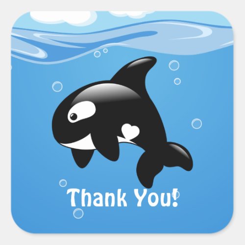 Cute Little Orca Whale Thank You Square Sticker