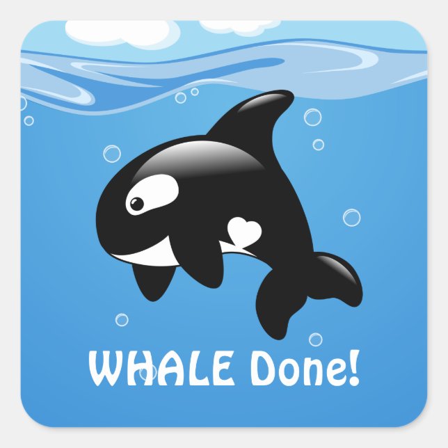 Cute Little Orca WHALE (Well) Done Square Sticker (Front)