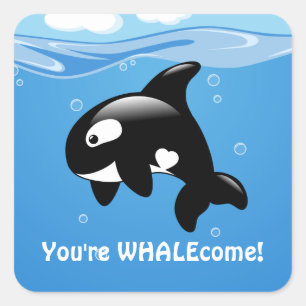 Cute Little Orca WHALEcome (Welcome) Square Sticker