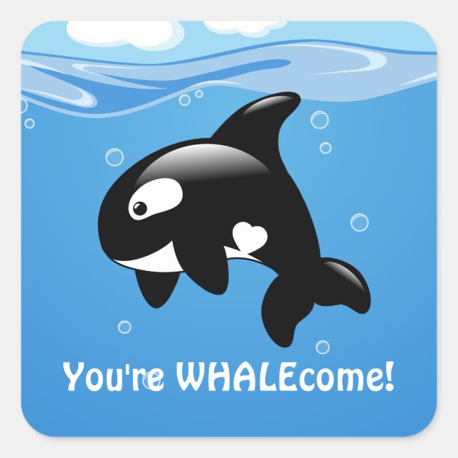 Cute Little Orca WHALEcome (Welcome) Square Sticker (Front)