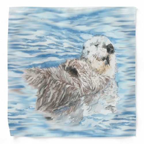 Cute Little Otter Napping in Blue Water Bandana