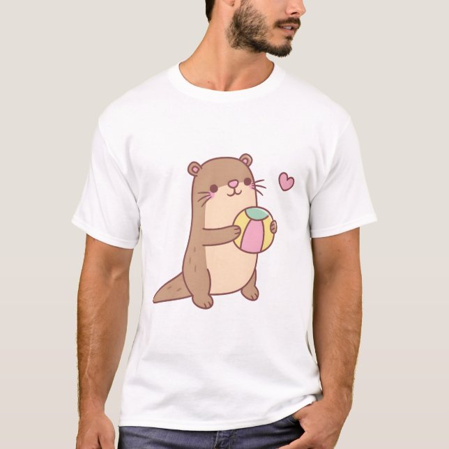 Cute Little Otter Play With Beach Ball T-Shirt (Front)
