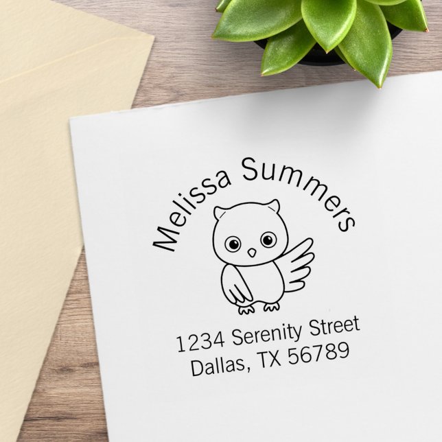 Cute Little Owl Arch Address Rubber Stamp (Creator Uploaded)