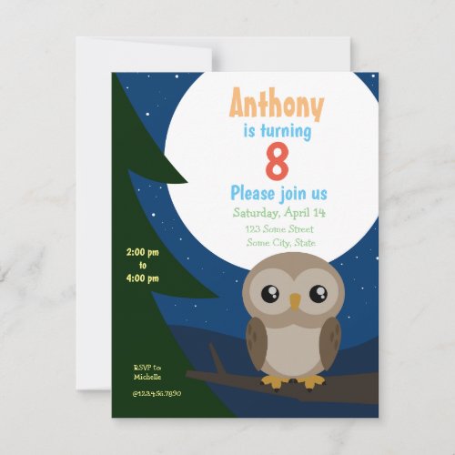 Cute Little Owl Birthday Invitation