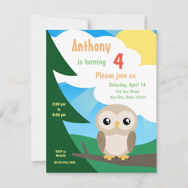Cute Little Owl Birthday Invitation (Front)