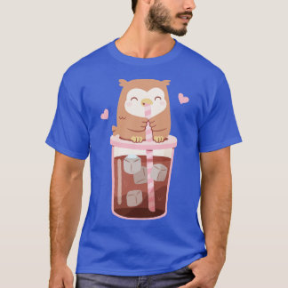 Cute Little Owl Enjoying Iced Coffee T-Shirt