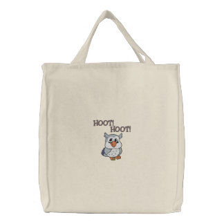 Cute Little Owl, HOOT!, HOOT! Embroidered Tote Bag