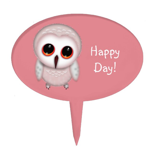Cute Little Owl Illustration Cake Topper (Front)