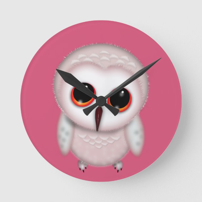 Cute Little Owl Illustration Round Clock (Front)