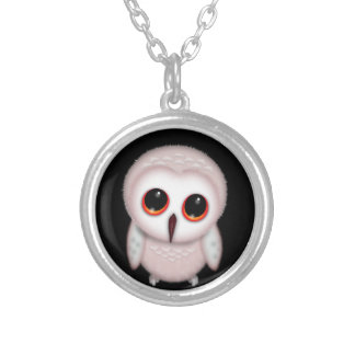Cute Little Owl Illustration Silver Plated Necklace