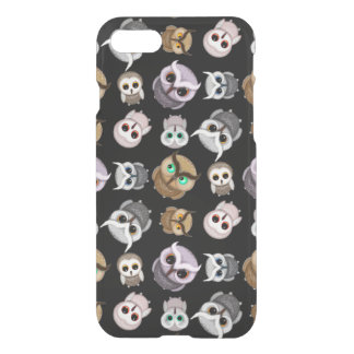 Cute Little Owl Illustrations over Black Backgroun iPhone SE/8/7 Case