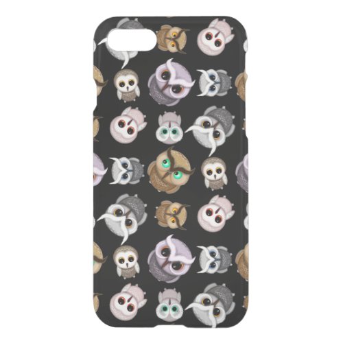 Cute Little Owl Illustrations over Black Backgroun iPhone SE/8/7 Case