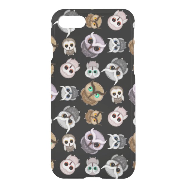 Cute Little Owl Illustrations over Black Backgroun Uncommon iPhone Case (Back)