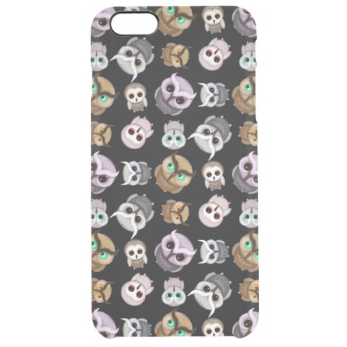 Cute Little Owl Illustrations over Black Backgroun Clear iPhone 6 Plus Case