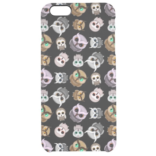 Cute Little Owl Illustrations over Black Backgroun Uncommon iPhone Case (Back)