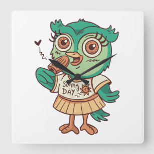 cute little owl is an ice square wall clock