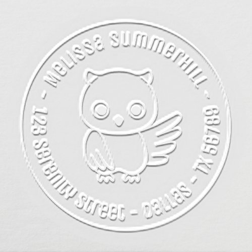 Cute Little Owl Round Address Embosser