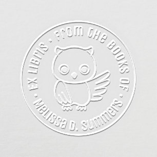 Cute Little Owl Round Bookplate Embosser