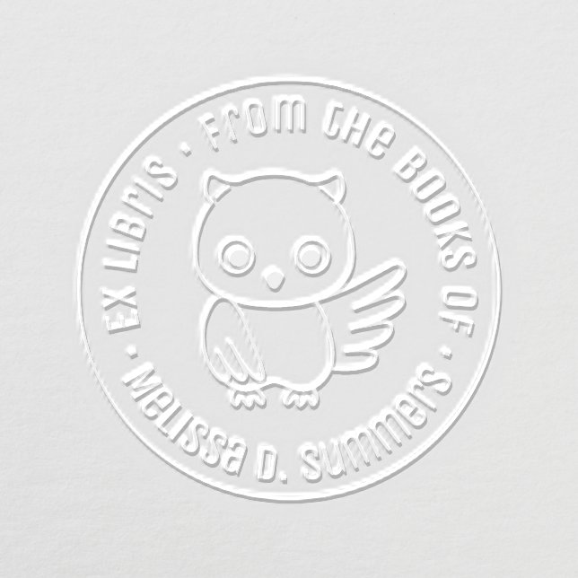 Cute Little Owl Round Bookplate Embosser (Design)