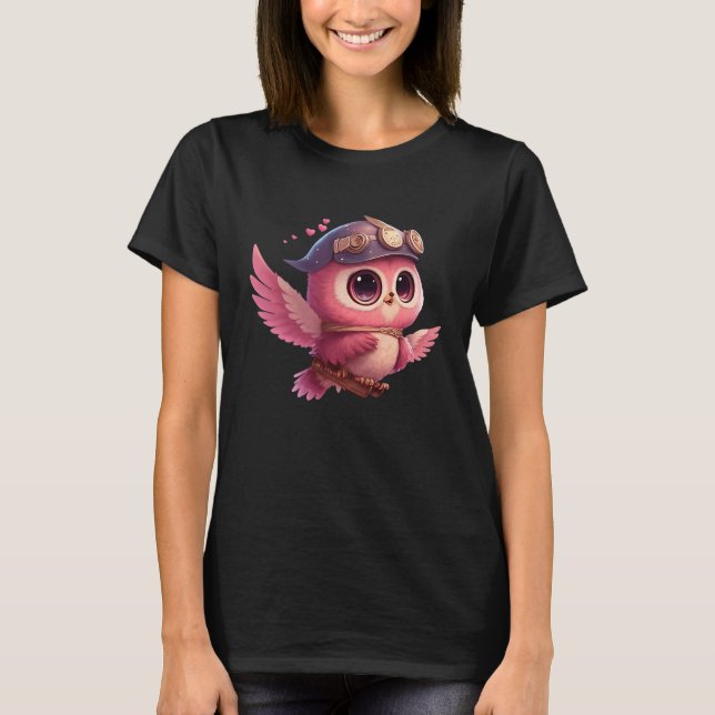 Cute Little Owl Valetines Animal Love T-Shirt (Front)