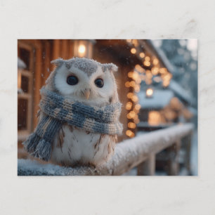 Cute little owl wearing knitted winter scarf  postcard