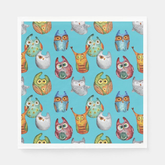 Cute little owls all-over design napkins (Front)