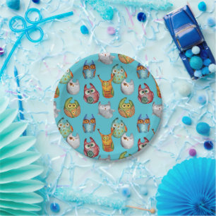 Cute little owls all-over design paper plates