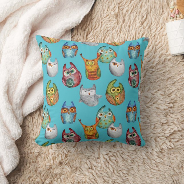 Cute little owls all-over design throw pillow (Blanket)