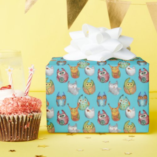 Cute little owls all_over design wrapping paper