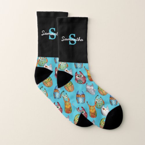 Cute little owls custom monogram socks