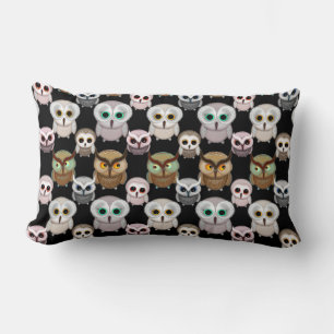 Cute Little Owls Illustrated Art Pattern Lumbar Pillow