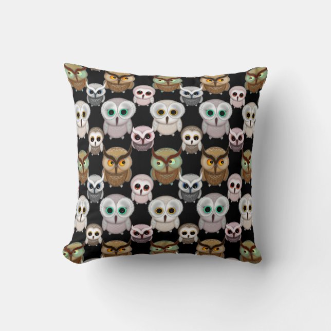 Cute Little Owls Illustrated Art Pattern Throw Pillow (Front)