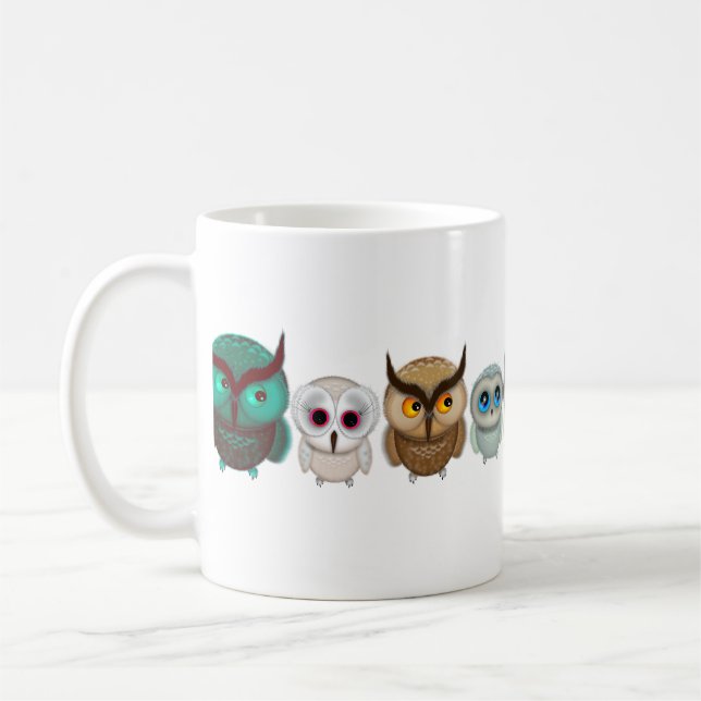 Cute Little Owls Illustrations Coffee Mug (Left)